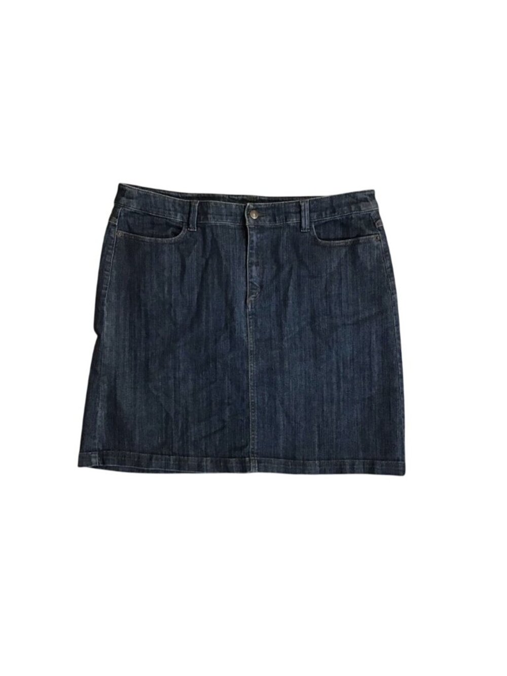 Eddie Bauer Womens Straight Skirt Sz 16 Blue Denim Mini Stretch Pockets Solid Zi